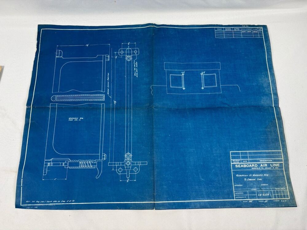 1930 Seaboard Air Line Railroad CABOOSE Blueprint Windshield Wing SAL C3-4354